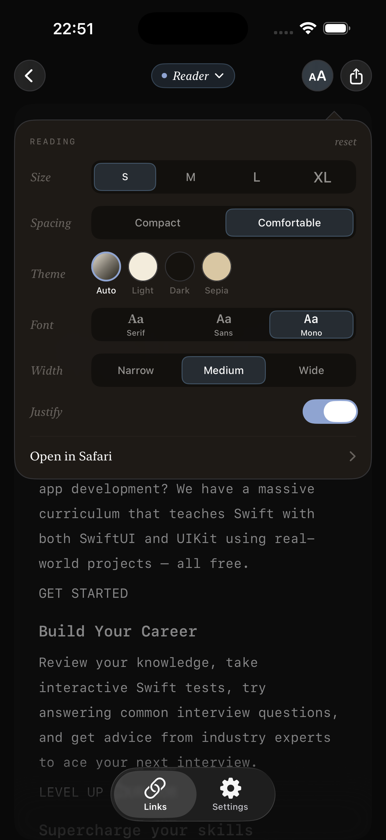 Linkable iPhone screenshot showing offline reader