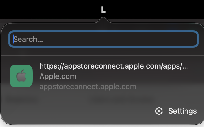 Linkable Mac menu-bar popover with link search