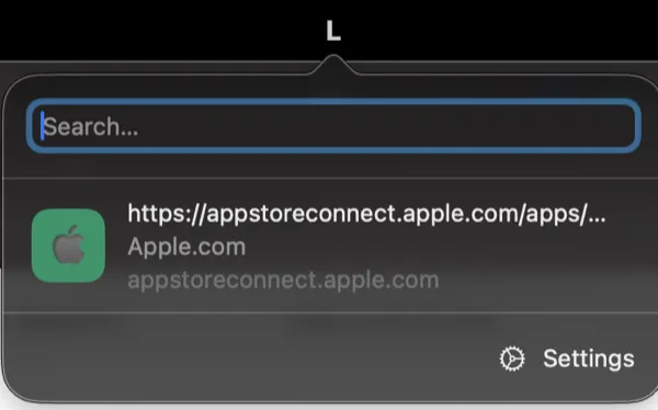 Linkable Mac menu-bar popover with link search