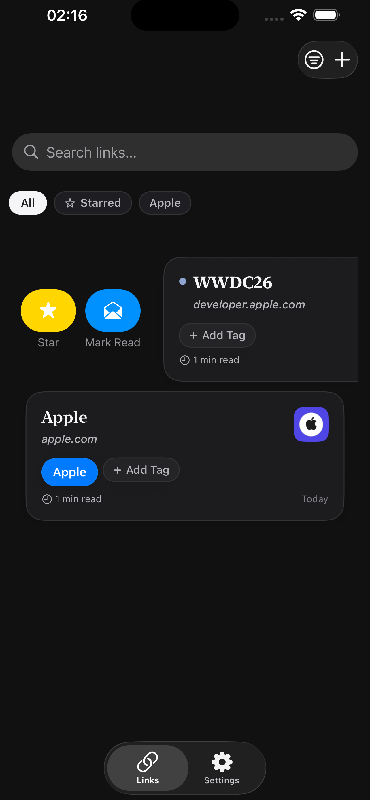 Linkable app quick actions